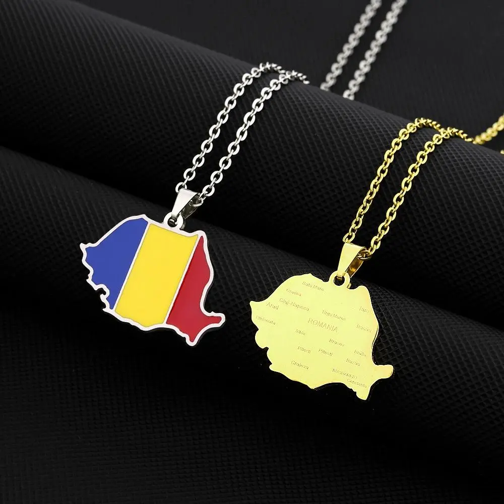 Europe Romania Map Flag Pendant Necklace Gold/Silver Color Romanian Men Women Stainless Steel Maps Jewelry Gift