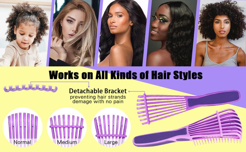 【Valentinesdaygift】17 Counts Hair Brush Set for Women Men Kids Detangler Brush Wide Tooth Comb Nylon Bristle 9-Row Brush Satin Bonnet  Styling Tools Purple Love At First Find