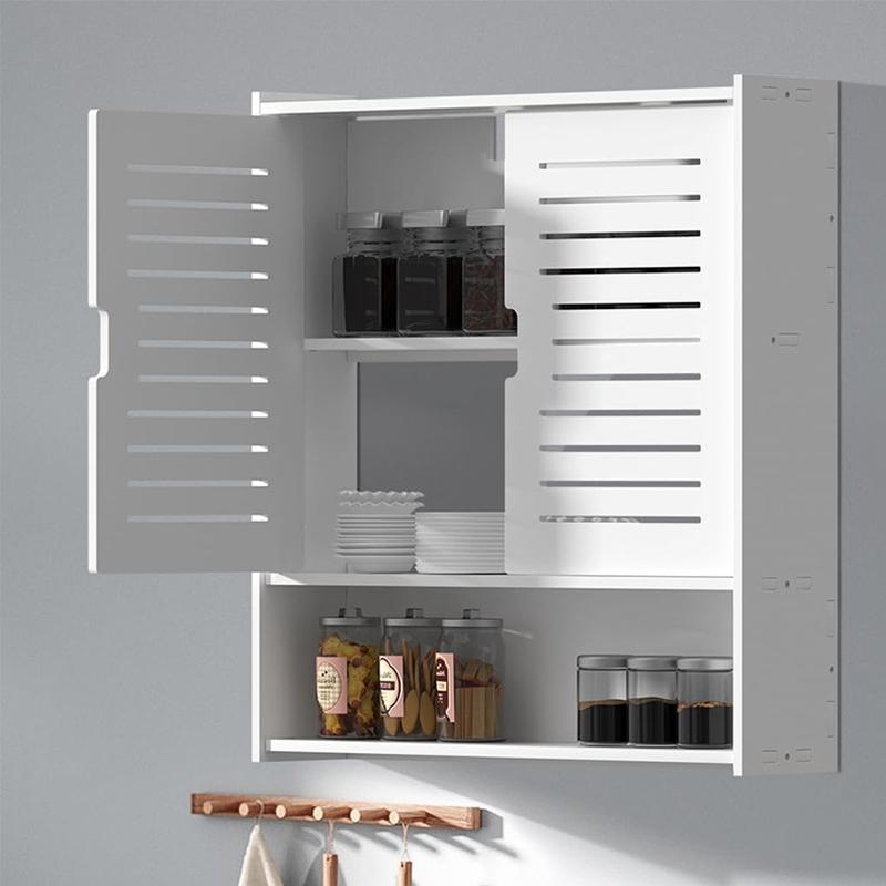 Three-Tier Double Door Bathroom Storage Rack, Wall-Mounted Multi-Functional Cabinet, Suitable for Bathroom/kitchen/office, Three-Layer Design
