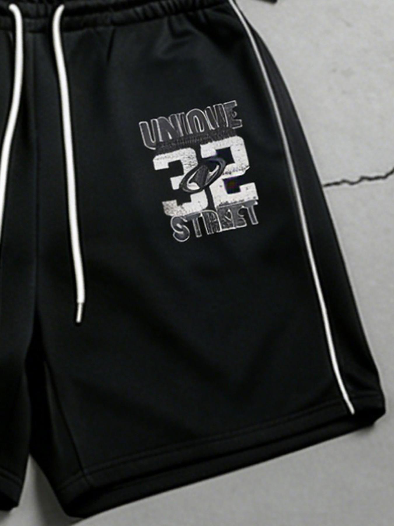 Men's Two-Piece Streetwear Set, Vintage Print Knit T-Shirt + Five-Quarter Pants, Y2K Basketball Style, Summer Sports, Teen Boys & Young Adults