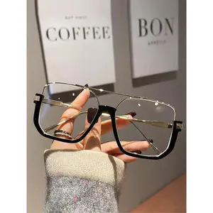 Unisex Minimalist Geometric Square Frame Aviator Eyeglasses - Lightweight, Modern Fashionable Eyewear for Daily Year-Round Use, Lightweight Eyeglasses