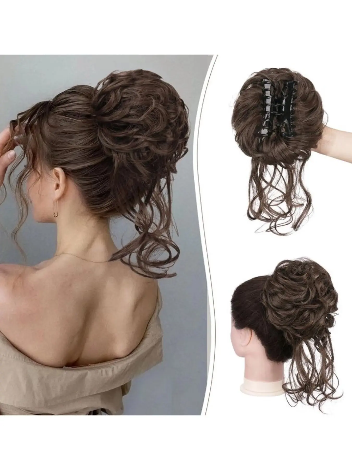Claw Clip Hair Bun Extension Synthetic Messy Curly Updo Hairpiece Voluminous Fluffy Bun Natural Style Easy Wear Instant Hair Styling Accessory for Women Daily Use Wedding Party