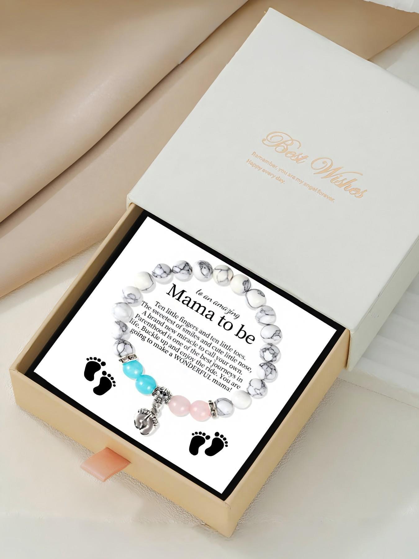 White turquoise footprint pendant bracelet - Mother's Day gift, pregnancy gift, gift for pregnant women, gift for new mothers, beaded bracelet for new mothers