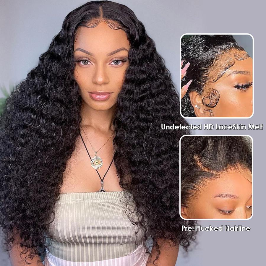13x5 Deep Wave HD Lace Front Wigs Human Hair 220% Density  Deep Curly Frontal Wigs for Black Women Pre Plucked with Baby Hair