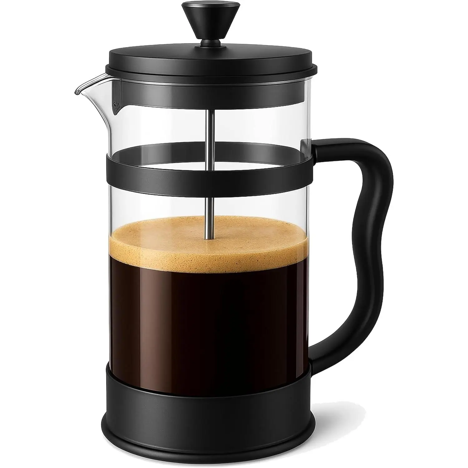 Borosilicate Glass French Press Coffee Maker 34 Oz, Black | Heat-Resistant Cafetiere & Tea Maker, Thickened Glass Coffee Press for Travel and Camping