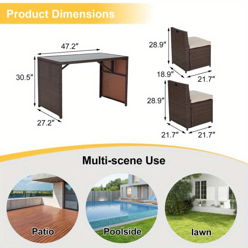 5-Piece Garden Patio Dining Set - Space-Saving Wicker Furniture with Glass Table & Cushioned Chairs for Lawn & Porch