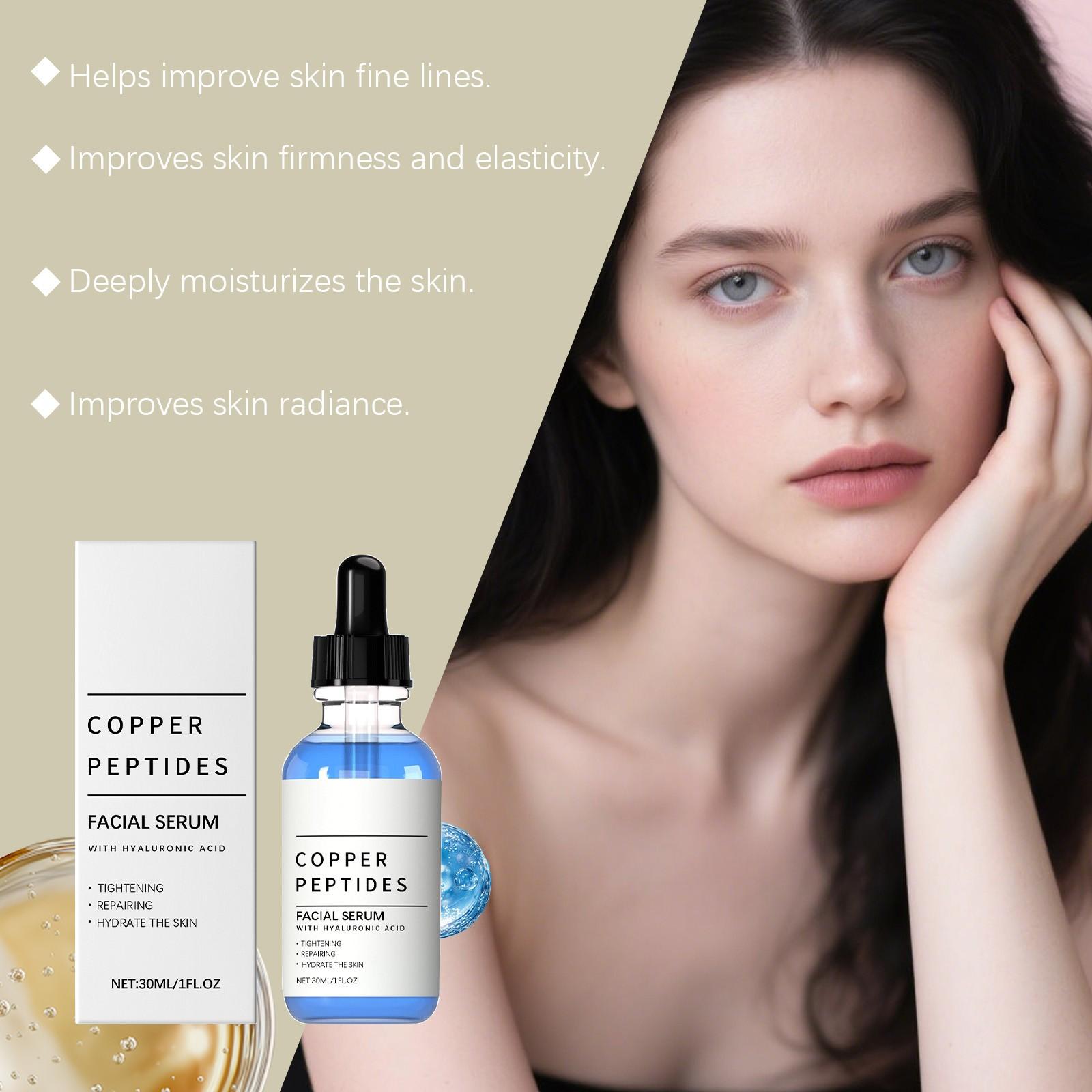 Copper Peptides Serum, GHK-Cu Peptides Serum for Face - Tightening, Soothing, Collagen Boosting, Hydrate, Skin Repair - with Hyaluronic Acid - Fragrance-Free - Firming Anti Wrinkle, Anti Aging Serum