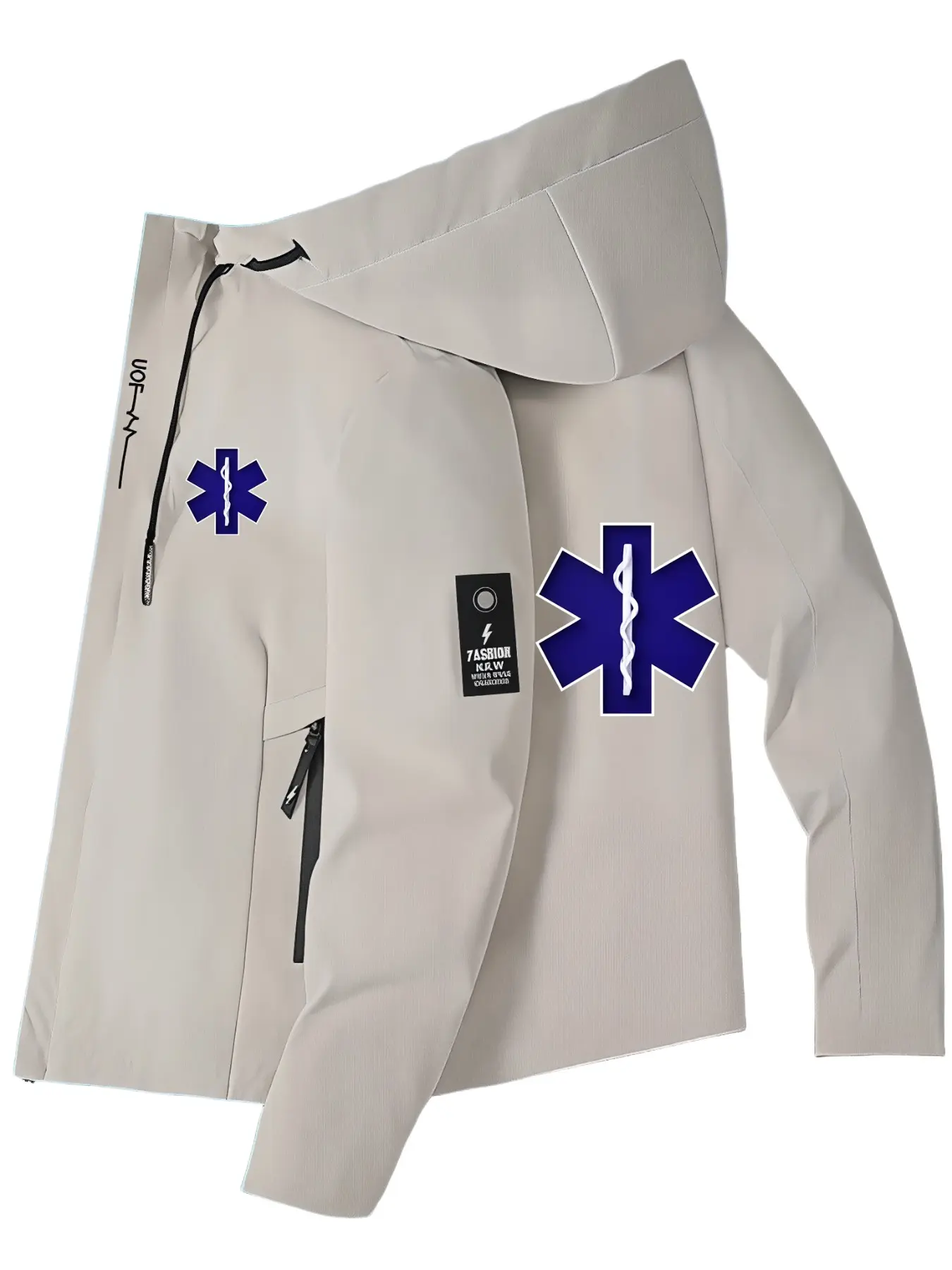 Men's Emergency Medical Technician Jacket, Mertz Cross and Star of Life Print, Casual Outerwear, Long Sleeve, Lightweight, All Seasons