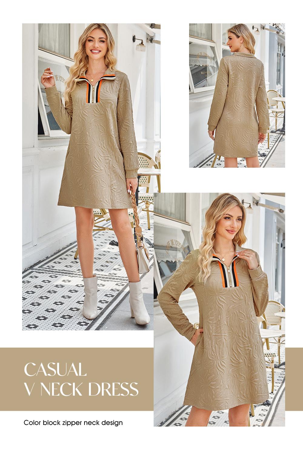 EVALESS Women's Casual Dress Zip Up Stand Neck Pullover Sweatshirt Mini Dresses Long Sleeve Fashion Fall Outfits