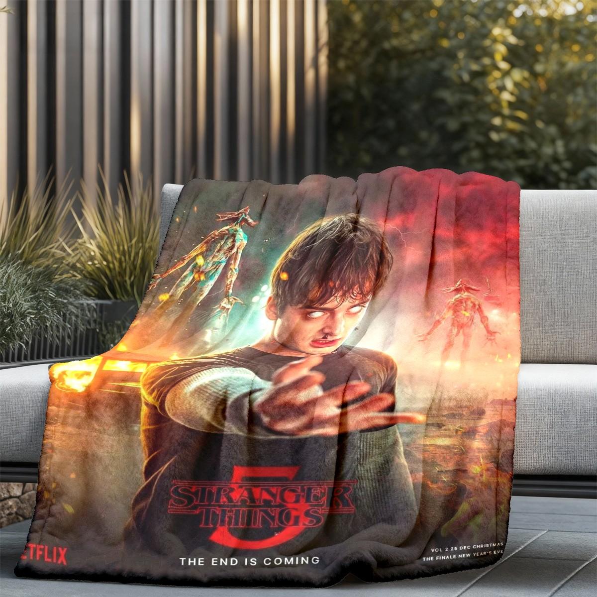 Stranger Things Season 5 Theme Flannel Blanket, Large Soft