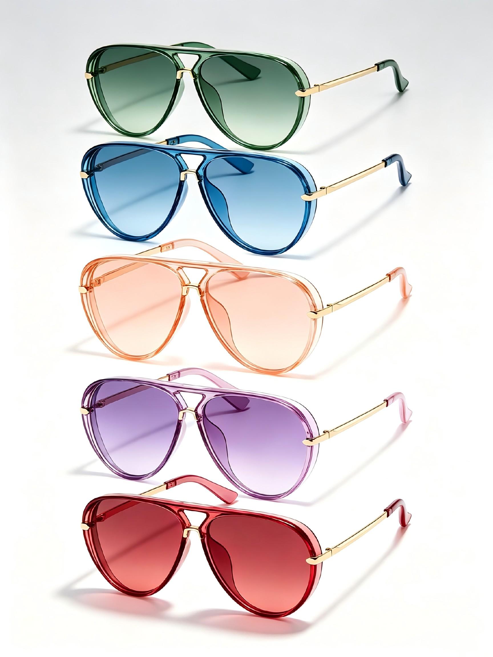 5 Pieces New Fashion Eyewear Set, Unisex European Style Aviator Sunglasses, Trendy Streetwear Shades, Daily and Summer Glasses