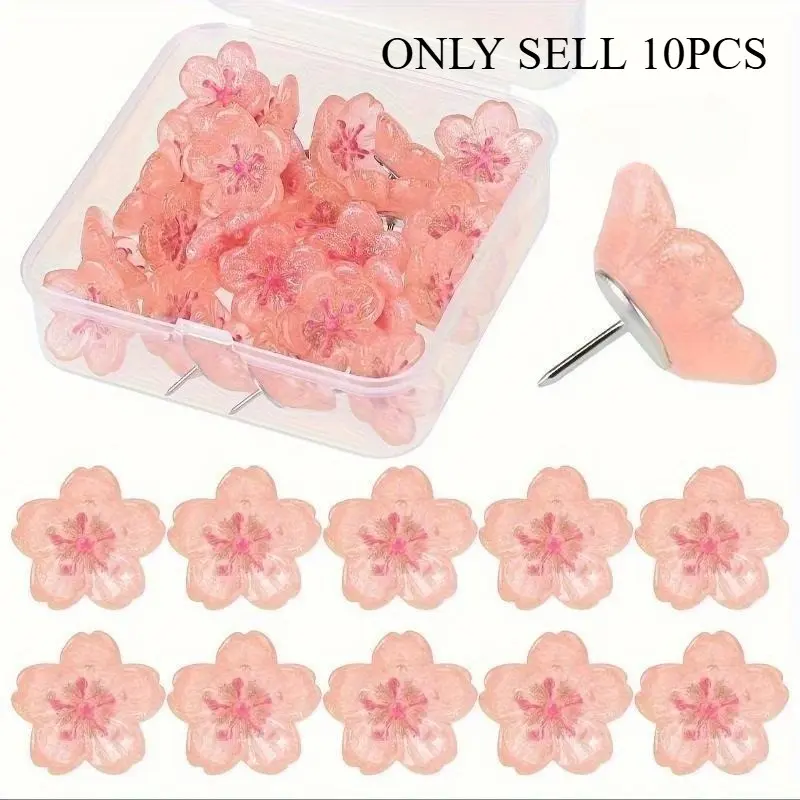 Sakura Flower Pushpins, Decorative Non Adhesive Abs Resin Thumb Tacks, Ideal for Photos, Postcards, Notes, Messages, Paper Organization