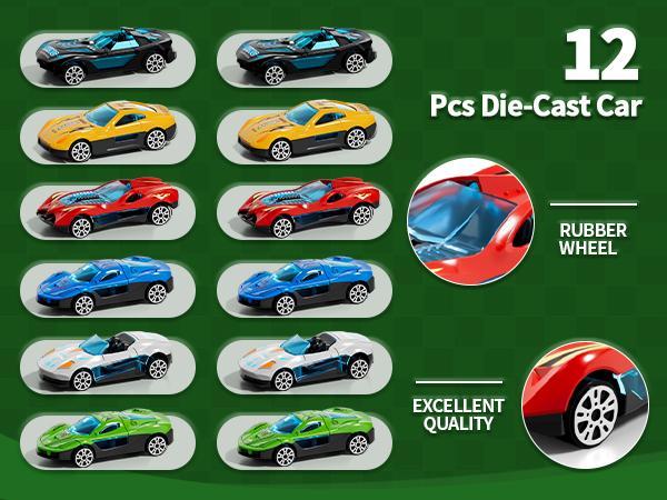 Foldable Transformable Dinosaur Truck with 10/12 Die-Cast Cars,Glide Forward,Car Track,Best Gift for Birthday/Christmas/Thanksgiving Toy Gifts