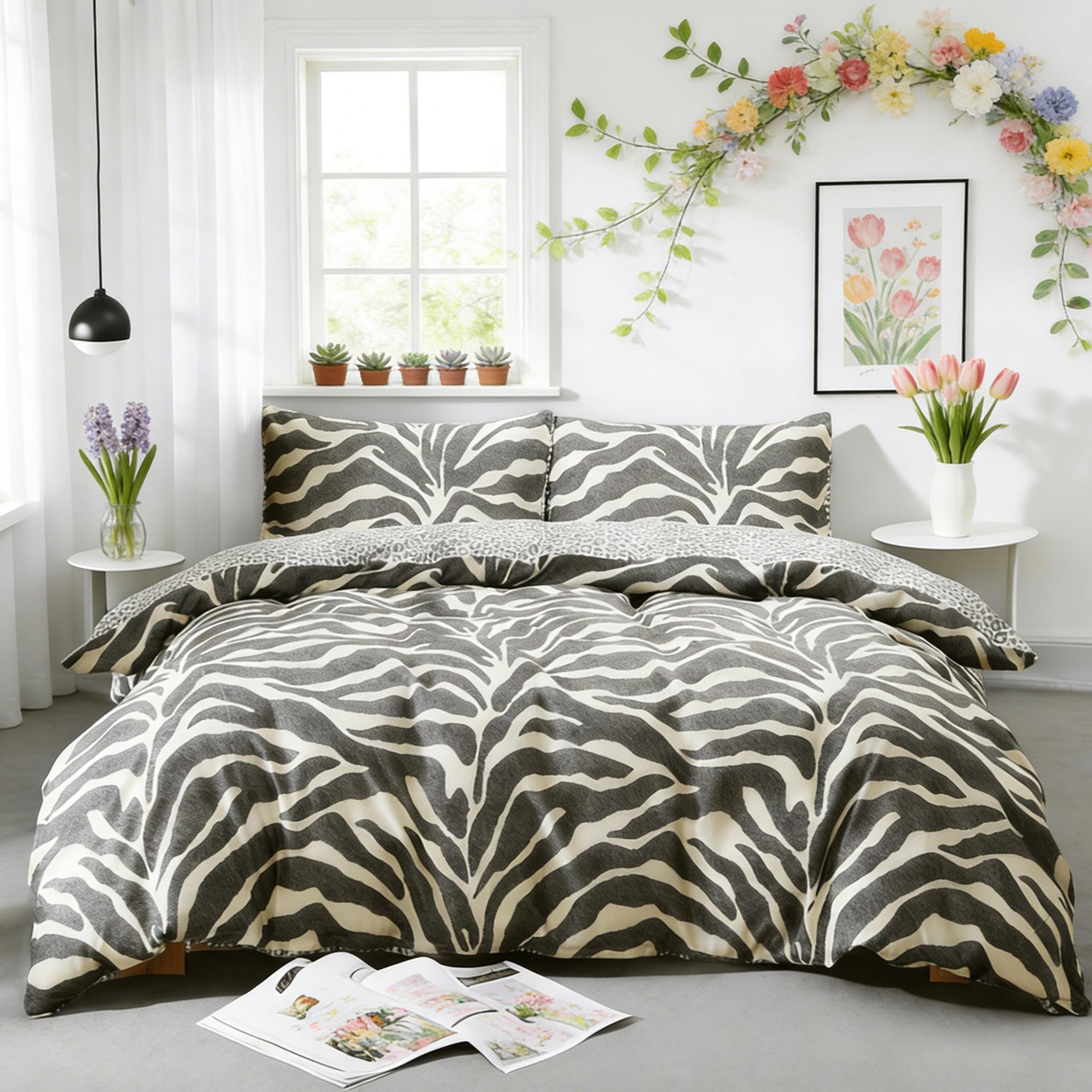 3-Piece Zebra Leopard Print Bedding Set, Reversible Design, Includes 1 Duvet Cover  + 2 Pillowcases, No Insert Soft Comfortable Fabric, Spring Bedroom Decor