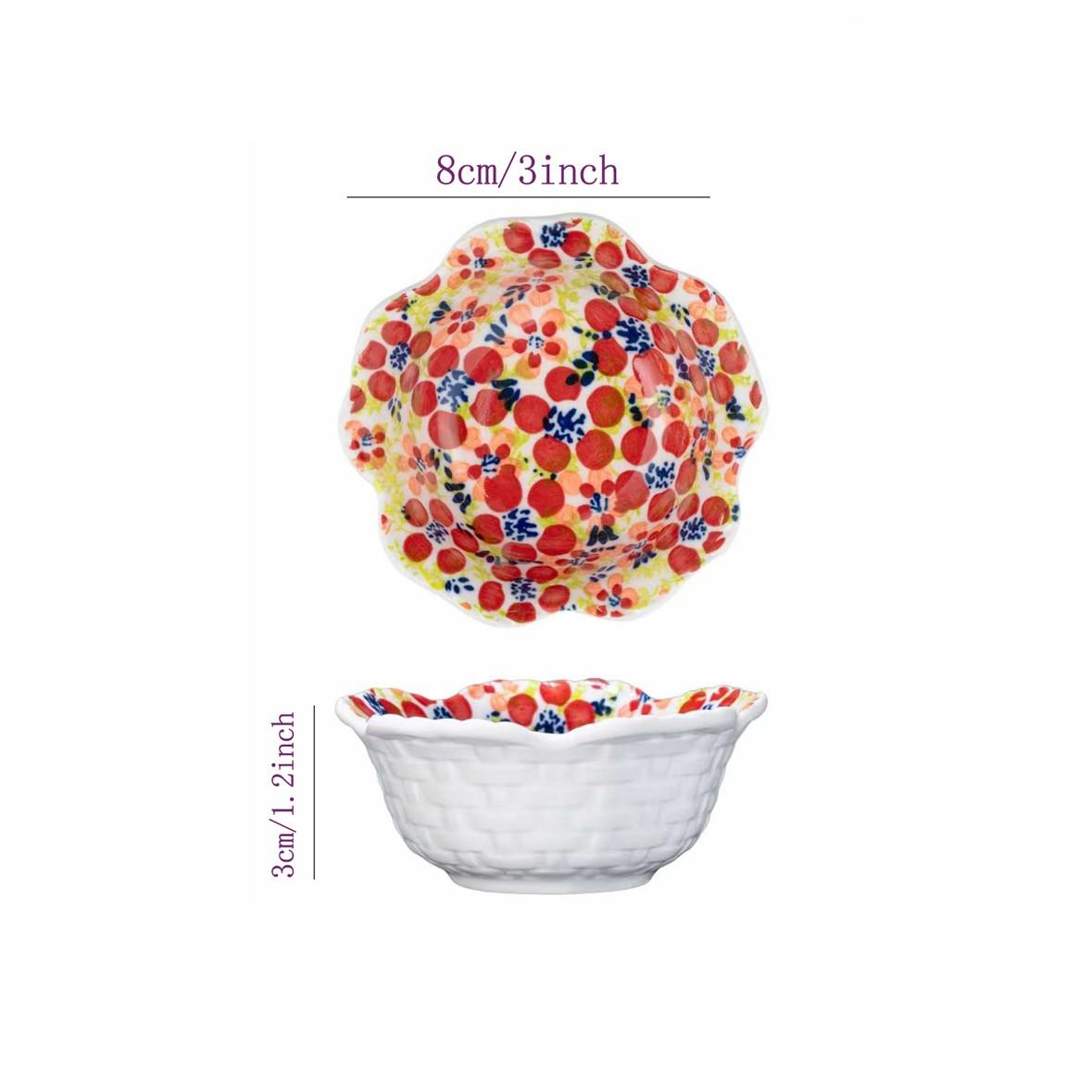 Bohemian Style Ceramic Dipping Sauce Dish Set, Creative Petal Edge Condiment Bowls, Multi-Functional Soy Sauce Vinegar Snack Plates Kitchen Utensils