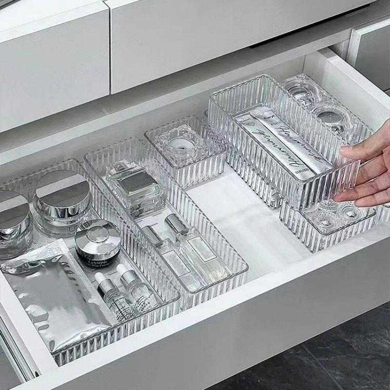 Stackable Acrylic Drawer Organizer - Adjustable Divider Trays for Cosmetics, Modular Makeup Storage Box