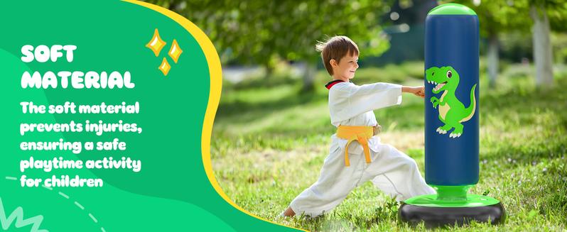QPAU Inflatable Punching Bag 48 Inch Stable Boxing Bag Without Pump for Kids 3-6 Dinosaur Toy Gift for Boys Girls Karate Taekwondo Training Equipment