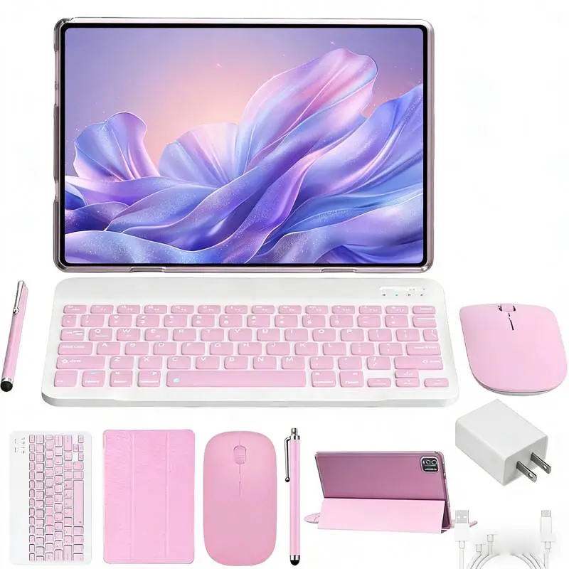 【BackToSchool】10.1" Android 15 Tablet with Keyboard, Mouse, Stylus, Protective Case, USB Adapter, Wireless Bluetooth Card, Radio, 4GB RAM, 64GB ROM, SD Card Support, Dual SIM, 1280x800 IPS Screen, 13MP Picture Camera, 5000mAh Battery, Valentine’s Day Gift