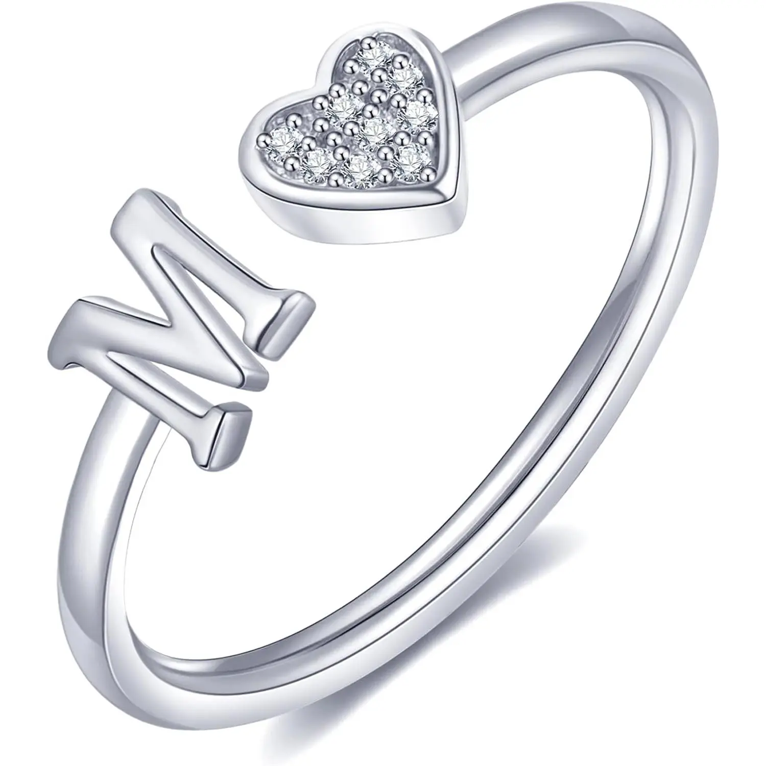 Heart Initial Ring for Women Silver Rose Gold Plated Heart Capital Letter Initial Ring Stackable Rings for Women Adjustable Alphabet Letter Rings Jewelry Gifts