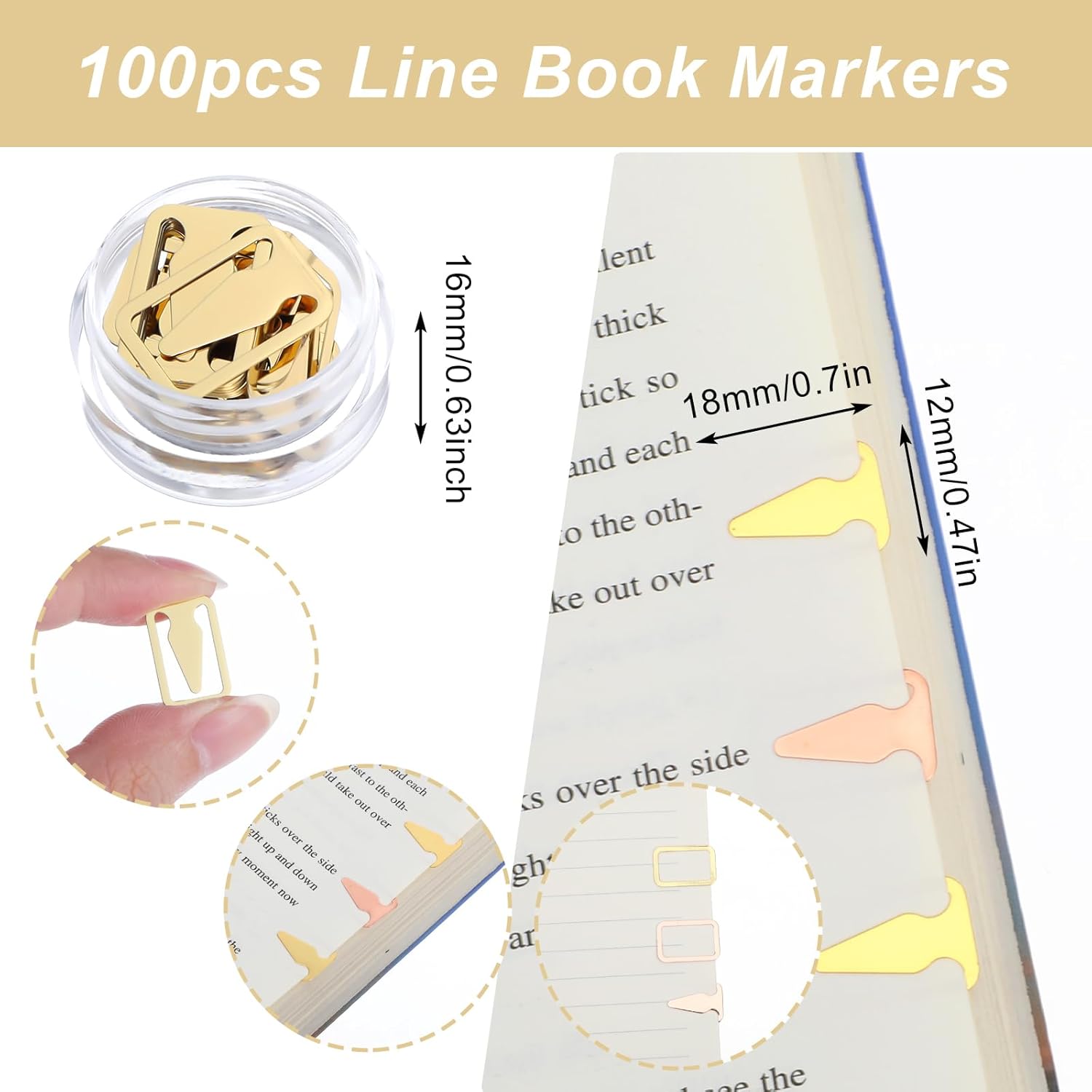 100 count Book Line Markers, /Rose  Metal Bookmarks Tin Mixed Metals Book Page Markers Book Marker Clips Book Annotation Supplies