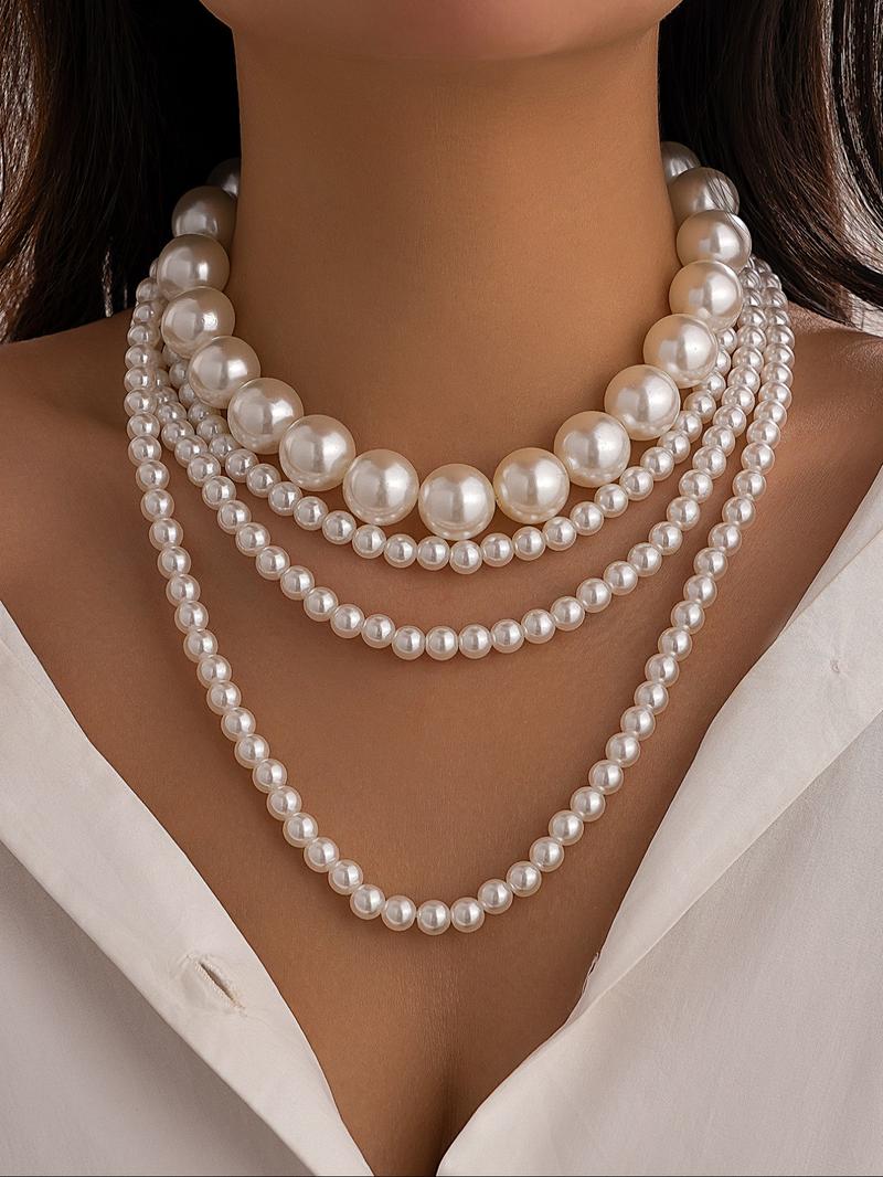 Faux Pearl Decorated Beaded Necklace, Pearl Chain Necklace, Elegant Exaggerated for Women for Party, Daily Clothing Decor, Trendy Jewelry for Birthday Gift