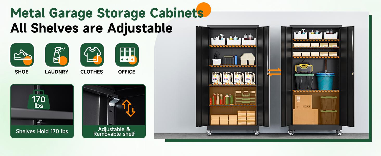 Letaya Metal Garage Storage Cabinets with Lock Door and Adjustable Shelves, Steel Tool Cabinets for Home,Office,Warehouse Organisieren ( 71" H)