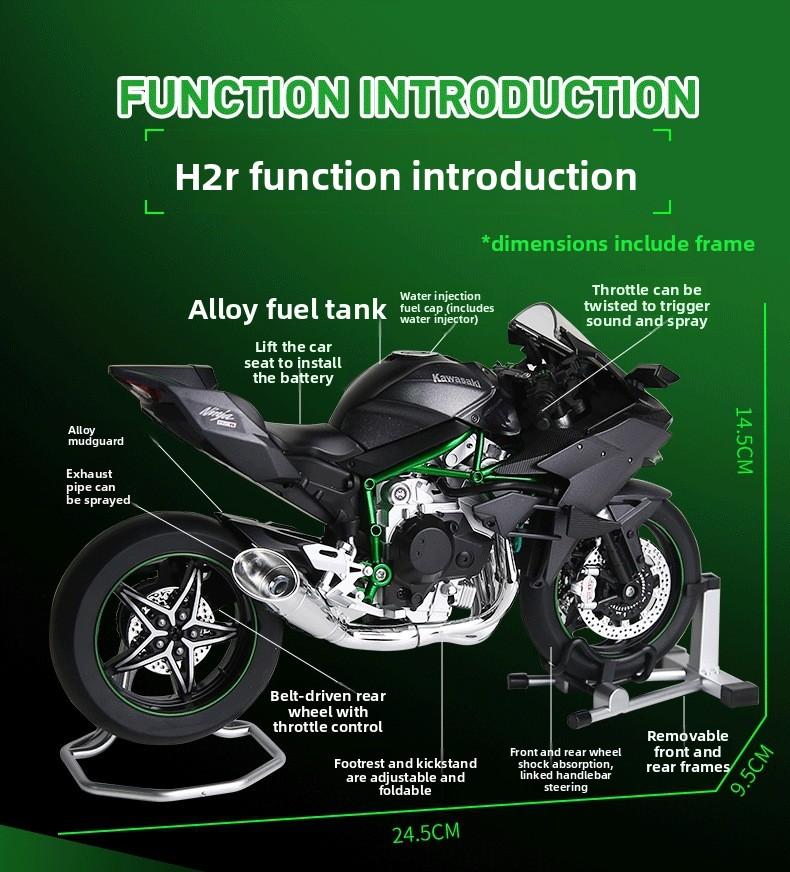 [Gift Set] Ready-to-use 1:9 Kawasaki H2R alloy motorcycle model simulation spray machine vehicle figurine as a gift