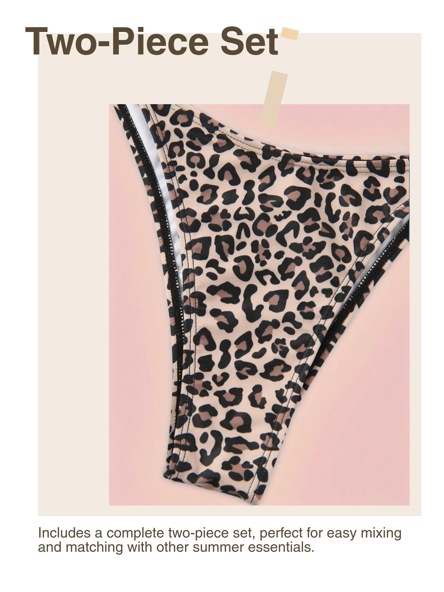 Two-Piece Set Women's Leopard Print Bikini Set, Casual Fashion Swimsuit Set for Beach Holiday Vacation, Ladies Swimwear for All Seasons