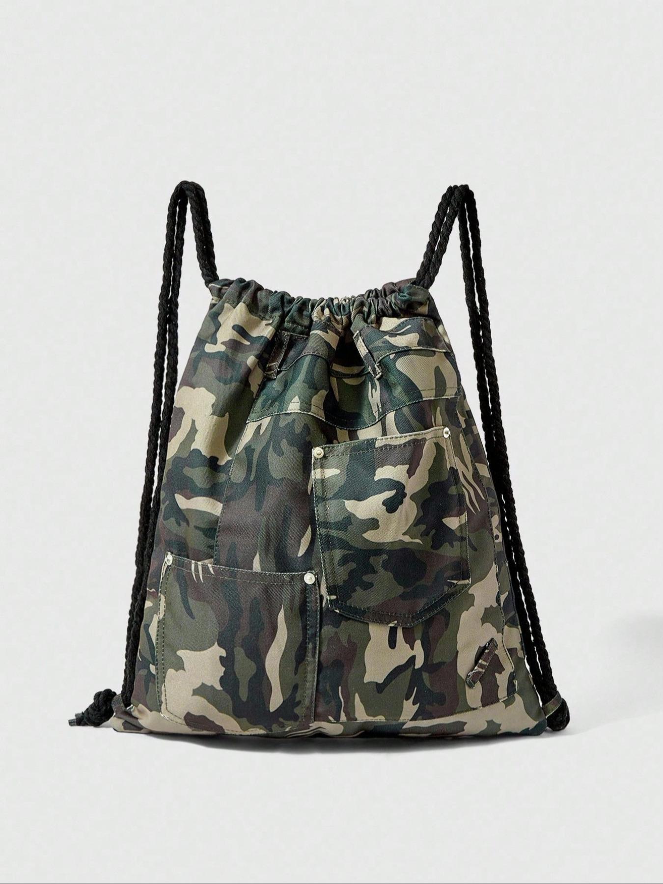 Camouflage Drawstring Backpack, Large Capacity Multi-Pocket Casual Unisex Bag, Suitable for Commuting, Social Events, Shopping