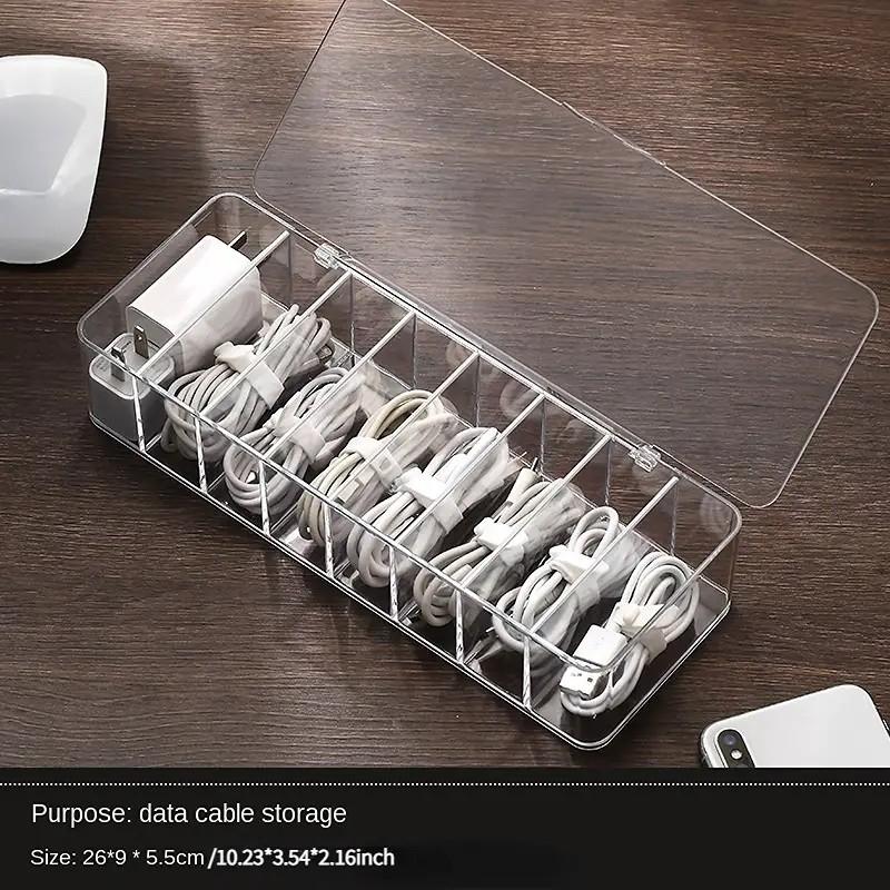 Transparent Plastic Storage Box, 1 PC Data Line Organizer, Divided Compartments, Ideal for Cables & Stationery, Durable Storage Organizer, Enhances Desktop Organization