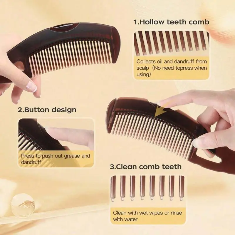 Efficient Dandruff Comb, Dandruff Remover Comb for Women Men - Scalp Massage Comb with Scalp Stimulation and Self-Cleaning Hollow Teeth for Cleaning, Deep Oil & Flake Removal, Anti-Buildup Scalp Care for Healthy Hair & Itchy Scalp Relief, Hair Care Tool
