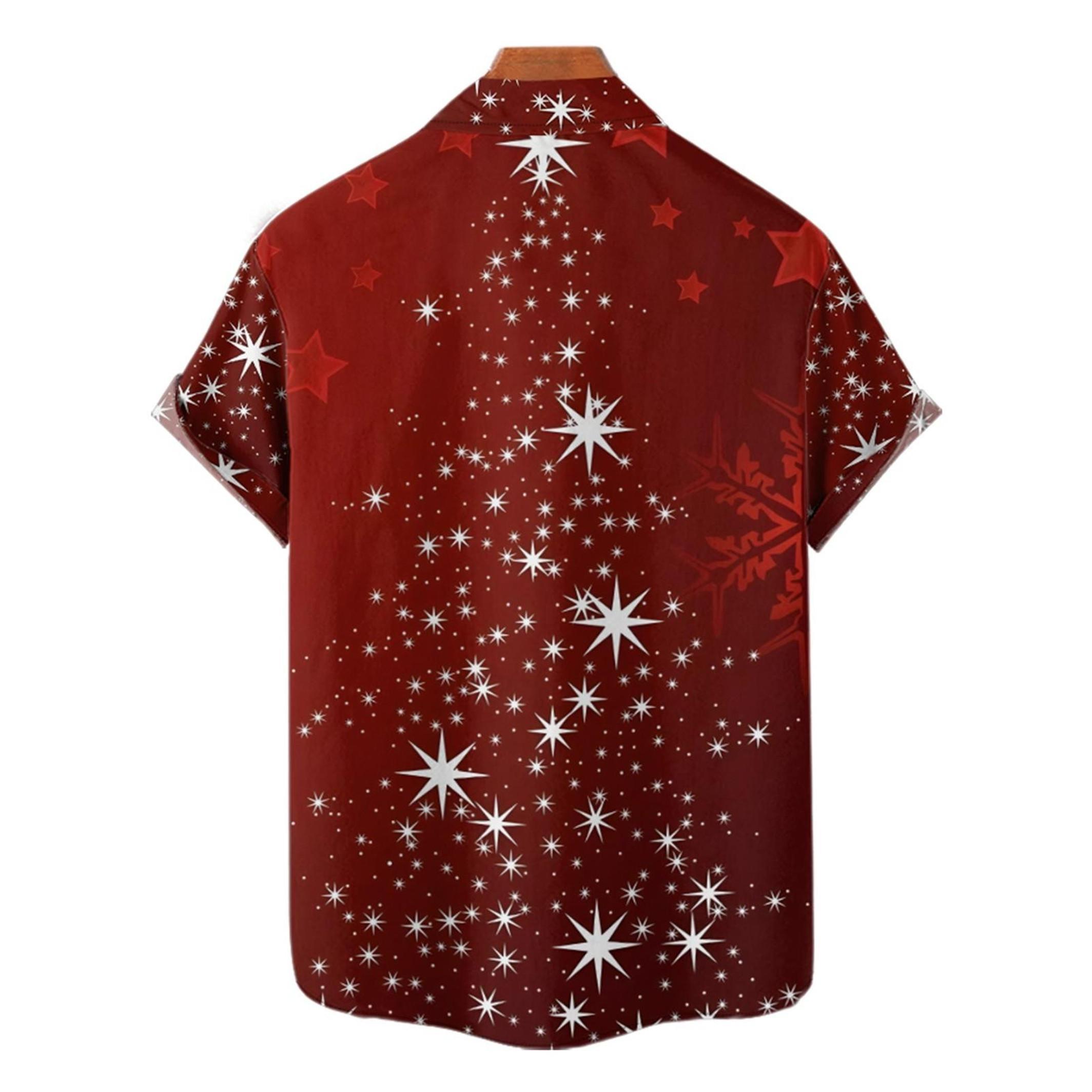 Women's Christmas Snowflake Print Belted Mini Dress Short Sleeve Button Up Matching Outfit