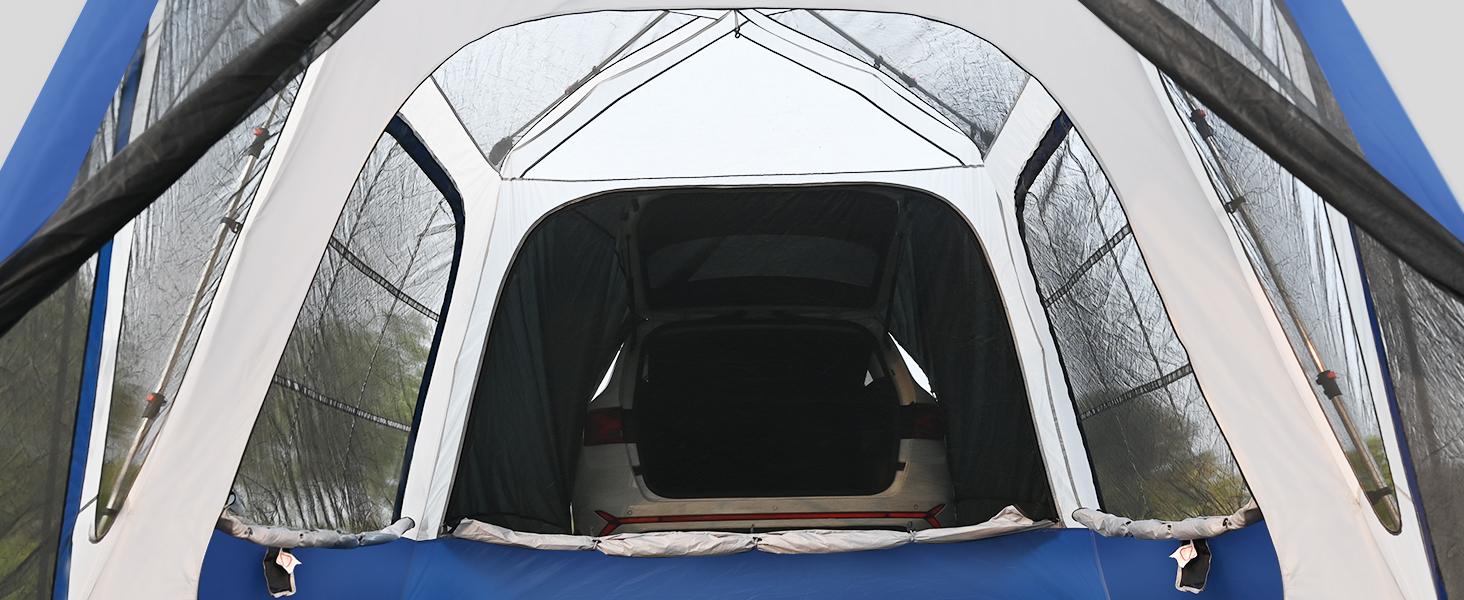 Lilypelle SUV Tent Car Tailgate Tent with Porch for Camping, 6-8 Person 10' x 10' Car Camping Tent, 6' x 7' Screen Room Vestibule Awning Porch