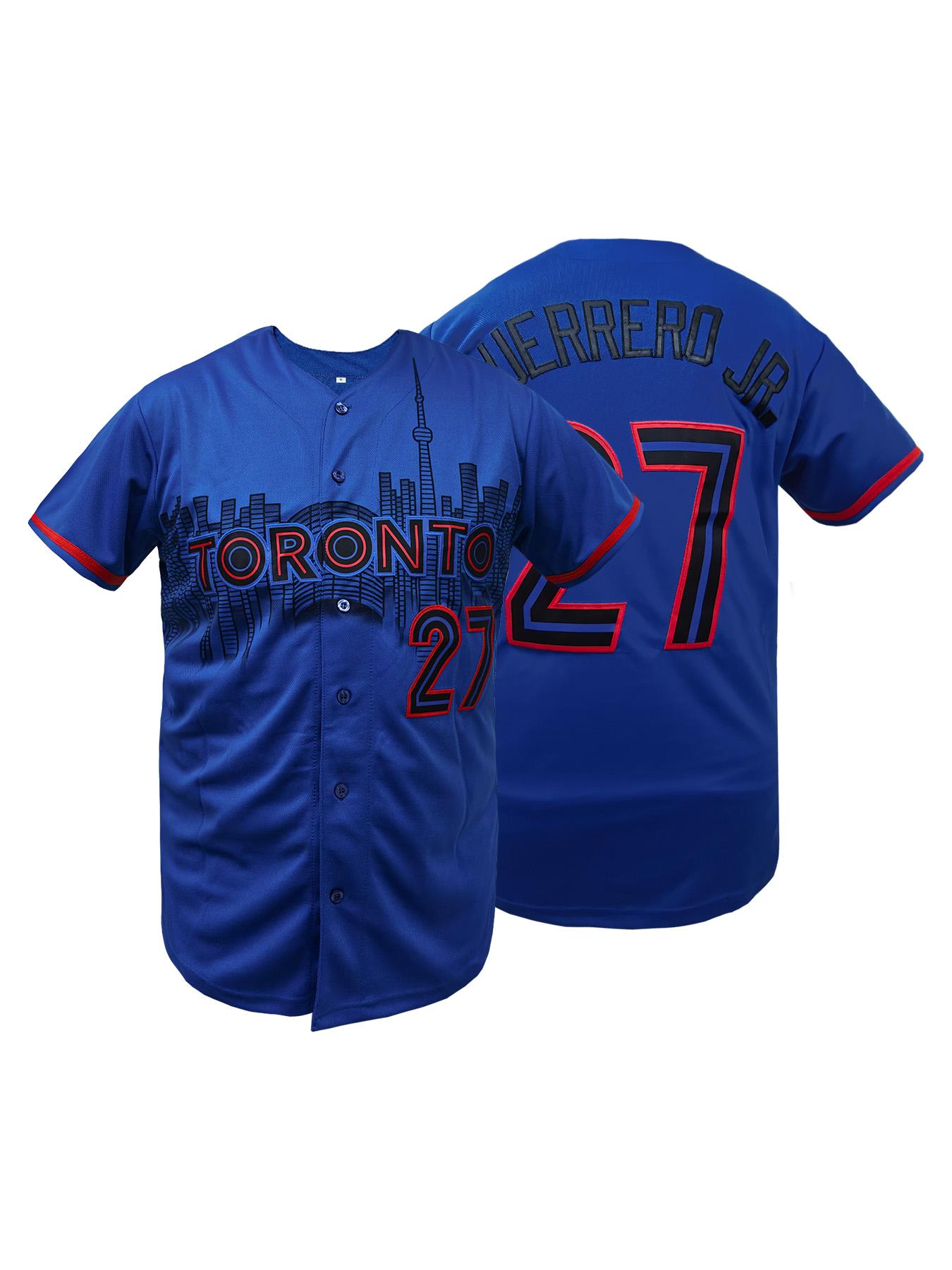 Men's Toronto #27 Embroidered Baseball Jersey Loose Fit V-Neck Short Sleeve Sports Top for Casual Wear, Outdoor Activities