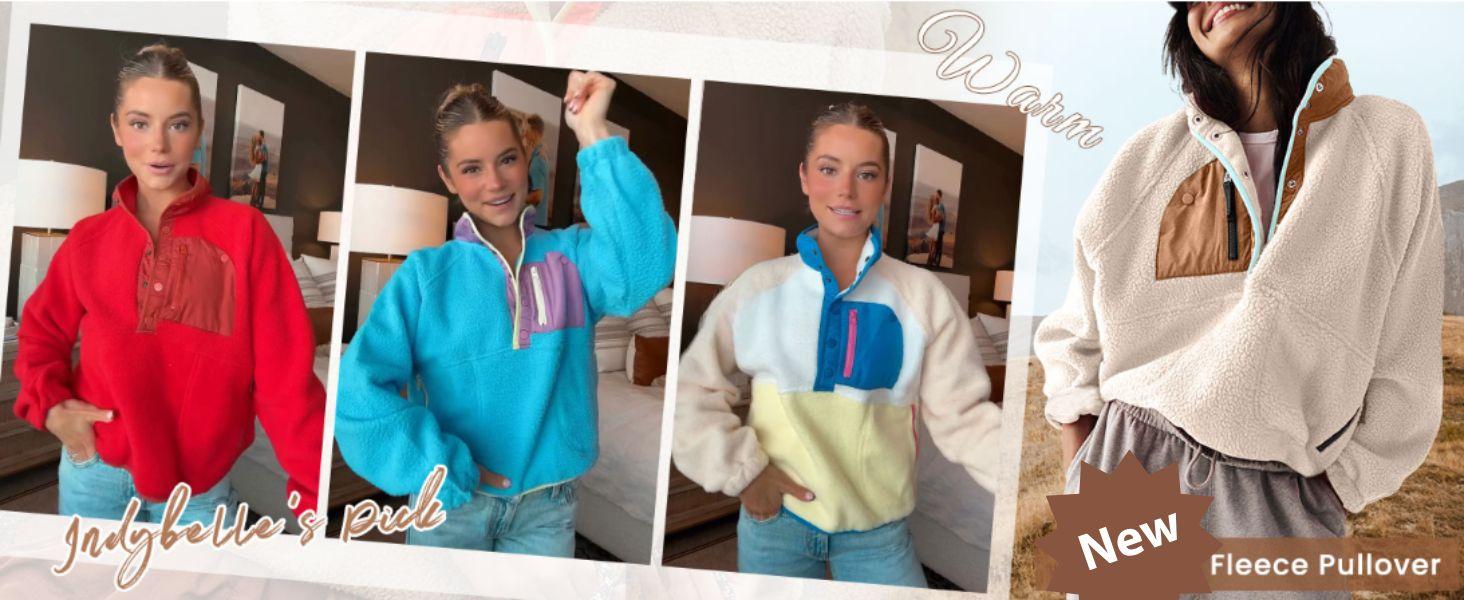 Fleece Pullover Jacket for Women Cropped Fall Winter Fuzzy Sherpa Jacket Sweatshirt Coat 2026 Spring with Pockets Womenswear SpringStatements