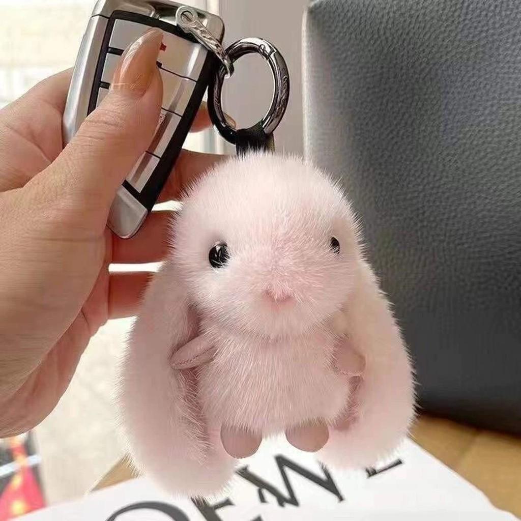 Cute Faux Mink Fur Bunny Keychain, Fluffy Bunny Keychain, Plush Car Key Ring, Bag Decoration, Holiday Gift, Soft and Adorable, Perfect for Gifts