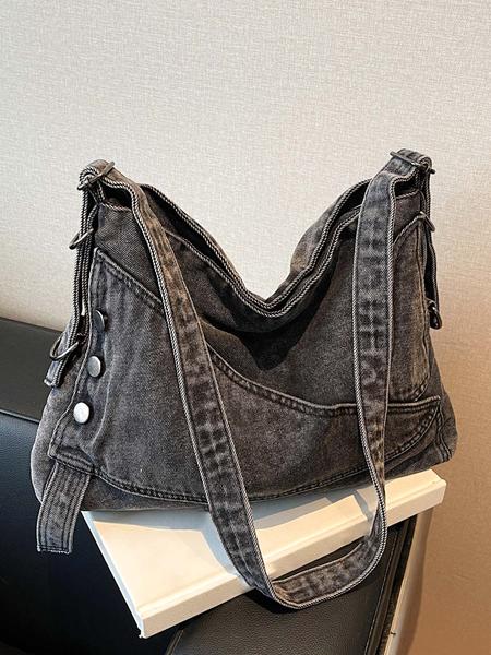 Retro denim messenger bag, old washing process, unique tailoring button design, casual fashion and versatile colors are optional, lazy style personality denim messenger bag, suitable for daily travel, etc., Denim shoulder bag, Crossbody shoulder bag