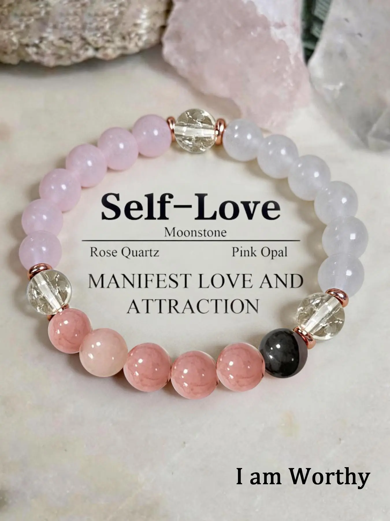 Bohemian Style Love Bracelet with Rhodochrosite, Jade and Rose Quartz Crystal, Trust & Harmony Meditation Jewelry Gift Ready for Women, Symbol of Peace and Friendship, High Quality Exquisite Bracelet