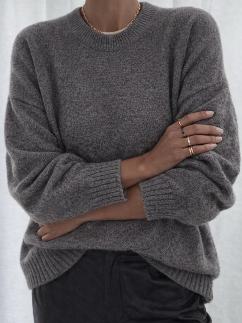 Women's Loose-Fitting Knit Sweater, Round Neck Design, Multifunctional Bell Sleeve, Side Slit Zipper Detail, Casual Fall/winter Wear Knitwear