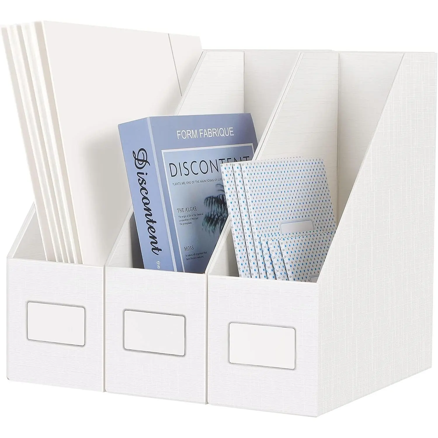White Magazine File Holders, 3 Pack Cardboard File Rack Organizer - Sturdy Desktop Storage Box for Office, Classroom, Shelves & DeskGift
