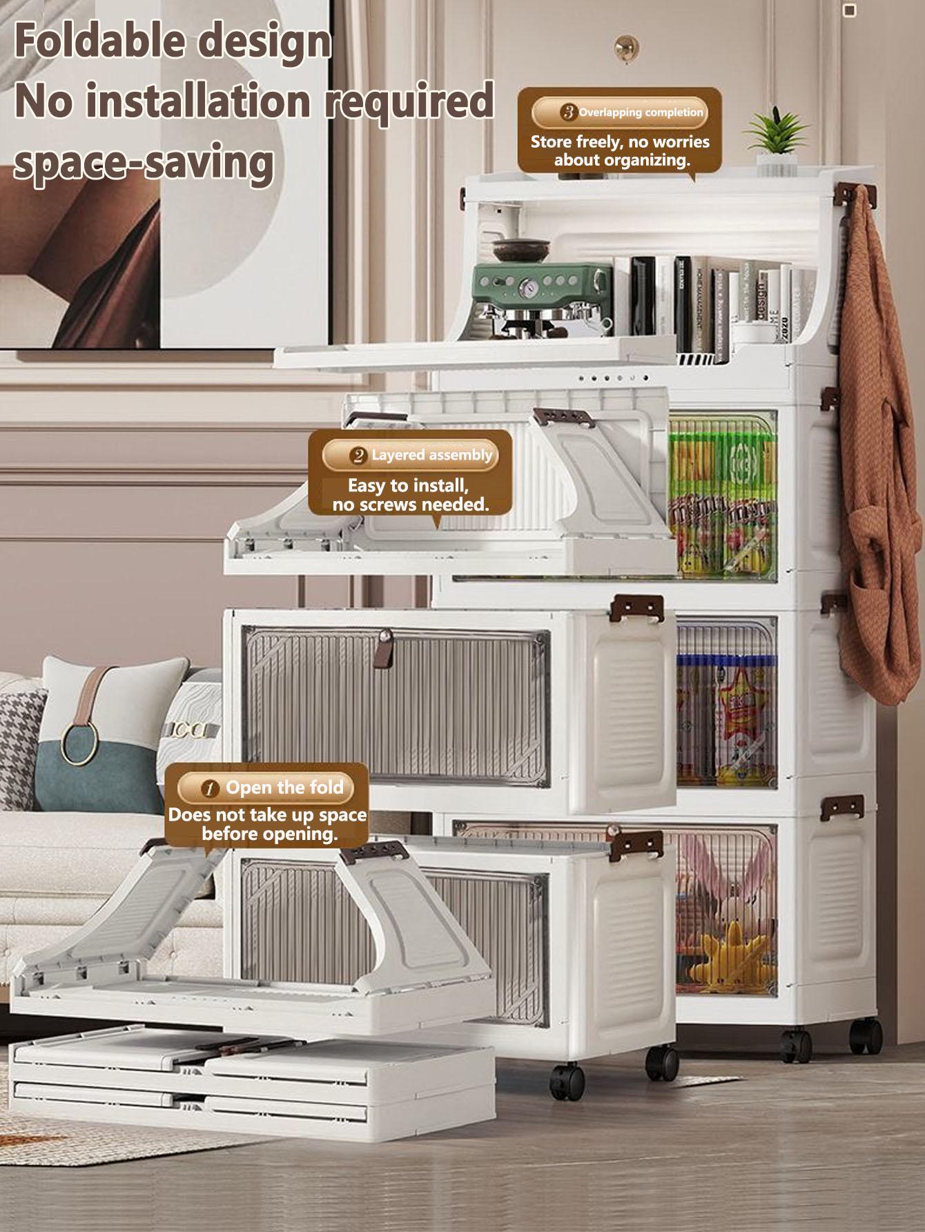 Multi-Layer Storage Cabinet, Home Snacks Clothes Miscellaneous Plastic Organizer, Foldable Shelf, Space-Saving Rack