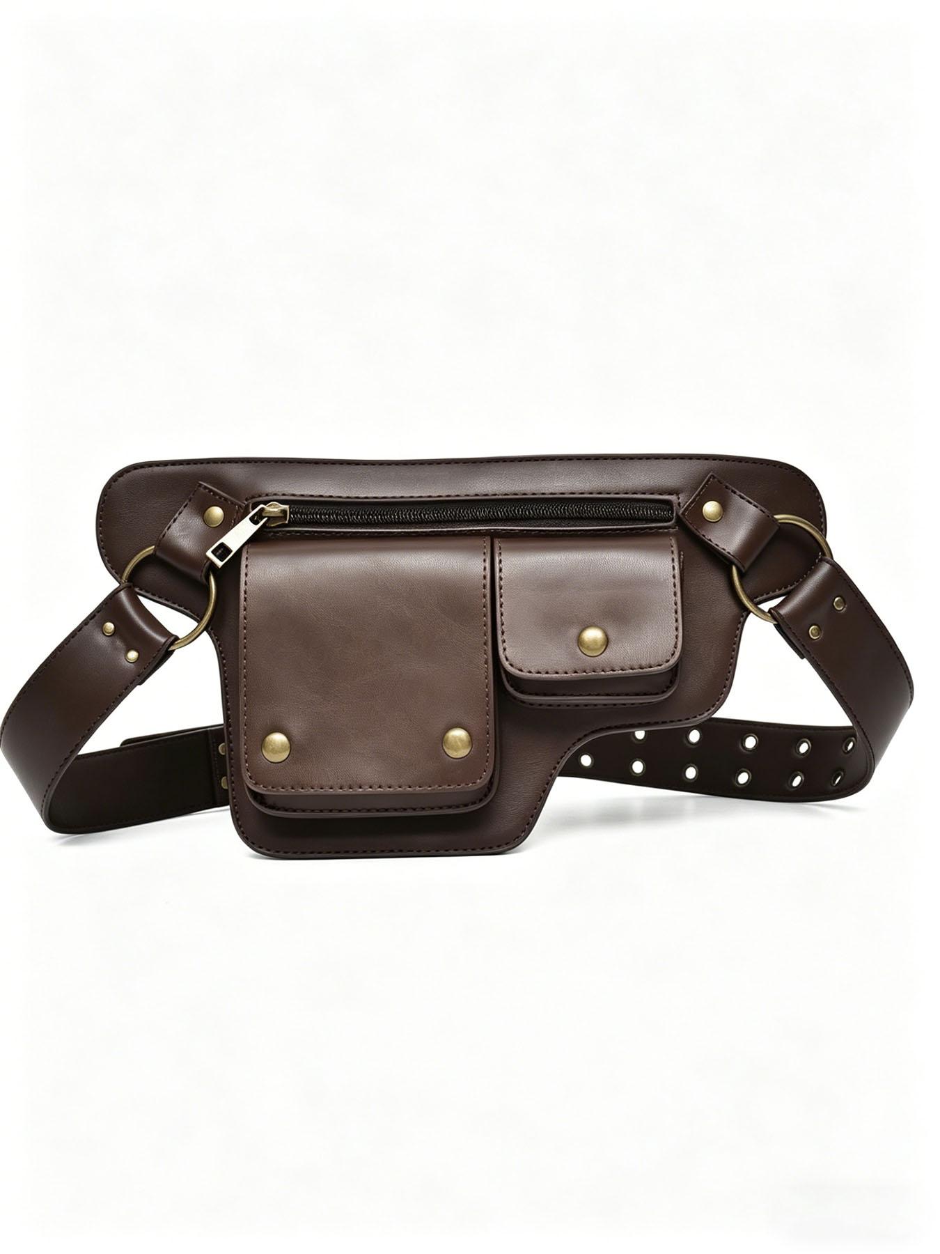 Unisex Streetwear Leather Fanny Pack, Convertible Thigh/Hip/Crossbody Sling Bag, Punk Tactical Waist Pouch, Waist Belt Bag for Men & Women, Festival & Daily Outfit