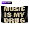 1 Pc "Music Is My Drug" Funny Flag Polyester Tapestry, 2 x 3 ft (60 x 90 cm) / 3 x 5 ft (90 x 150 cm), 4 Grommets, Single-Sided Print, for Indoor/Outdoor, Home & Party Decor #GLOBAL PICKS