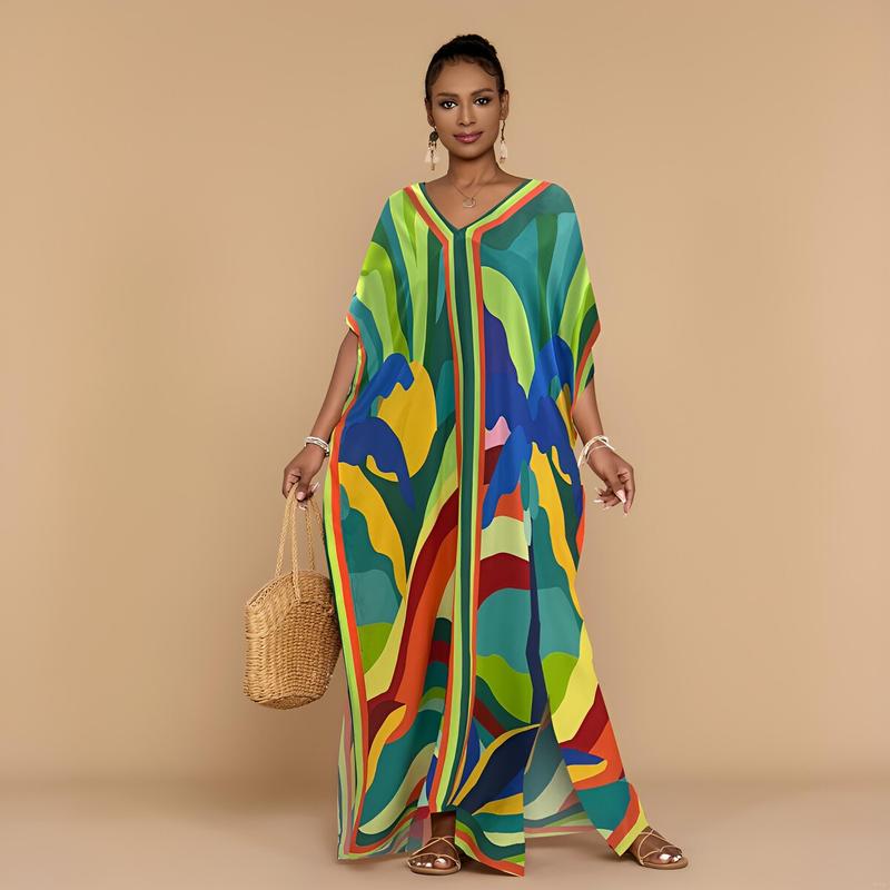 Bsubseach Kaftan Dresses for Women Plus Size Beach Swimsuit Cover Up V Neck Caftan Dress Loungewear