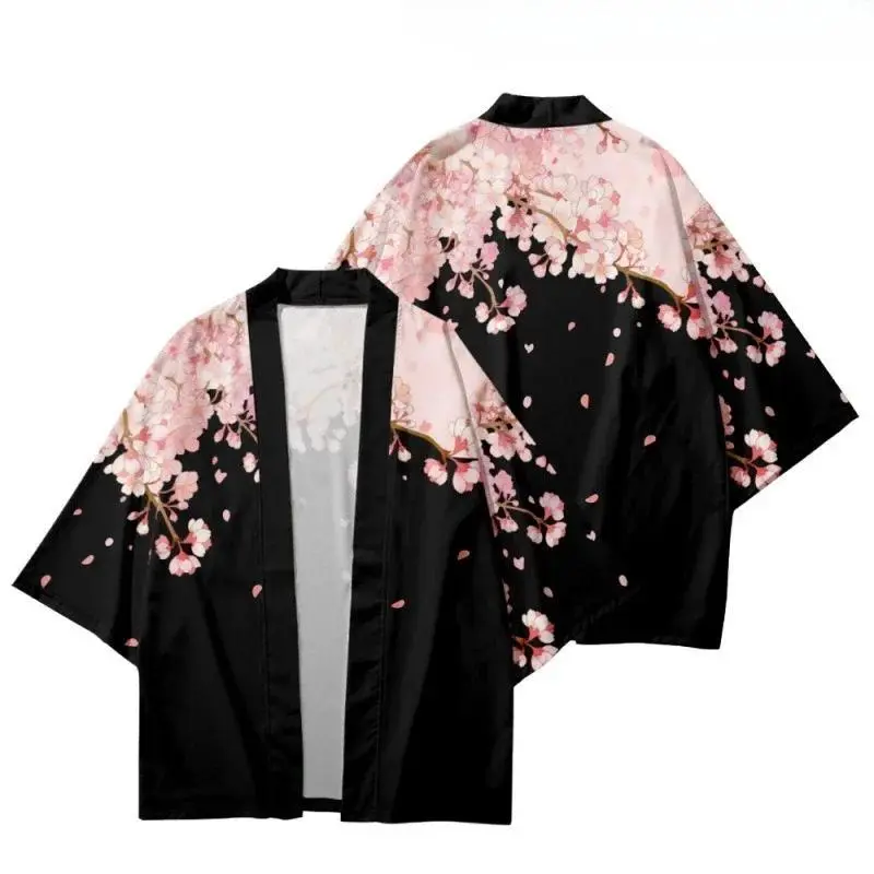 Japanese Traditional Cherry Blossom Printed Haori - Casual Clothes, Unisex Role-Playing Cardigan, Asian-Inspired Kimono-Style Outerwear