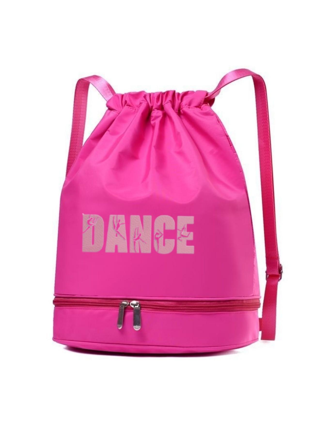 Women's Dance Backpack, Customizable Letter Print, Lightweight High-Quality, Adjustable Straps, Shoe Compartment, Rose