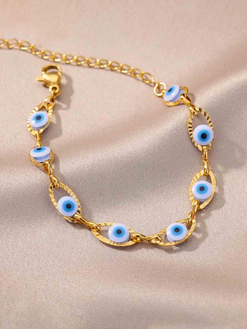 Fashionable Multicolor Devil Eye Stainless Steel Bracelet, Simple Design Creative Women's Daily Wear Party Accessory