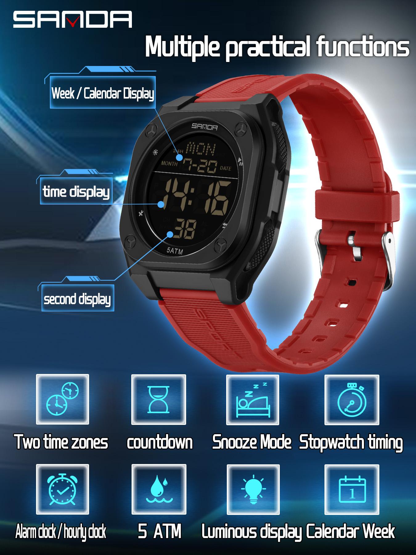 SANDA Men's Sports Watch Fashion and Leisure Men's LED Single Display Night Light Waterproof Multi functional Timing Electronic Watch Best Gift+BOX Waterproof Multifunctional Watch