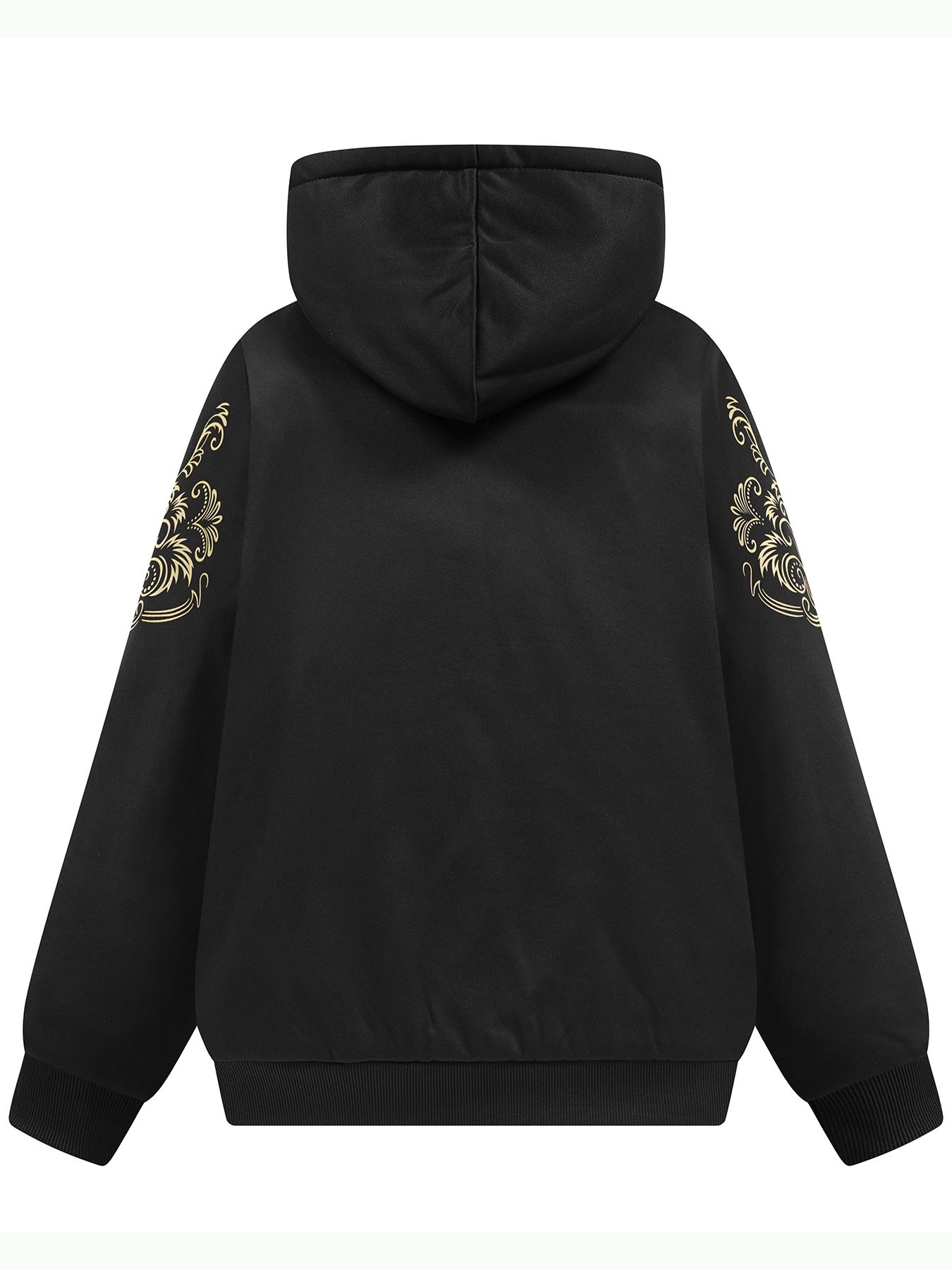 Thickened Hooded Long Sleeve Jacket with Letter Print, Elastic Waist Pants Set, Casual Fall & Winter, Women's Fashion