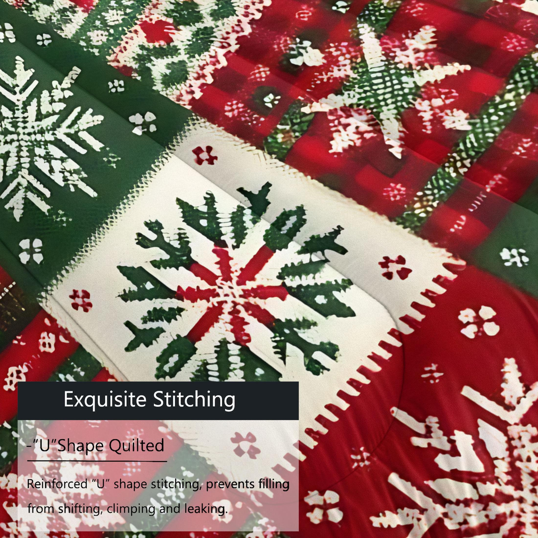 Christmas Patchwork Comforter Set, Festive Quilted Bedding Set with Snowmen, Reindeer, and Snowflakes, Cozy Holiday Decor for a Joyful Bedroom, Perfect for Winter and Holiday Celebrations, with 1 or 2 Pillowcase No Pillow Core, Bed Sheet Sets